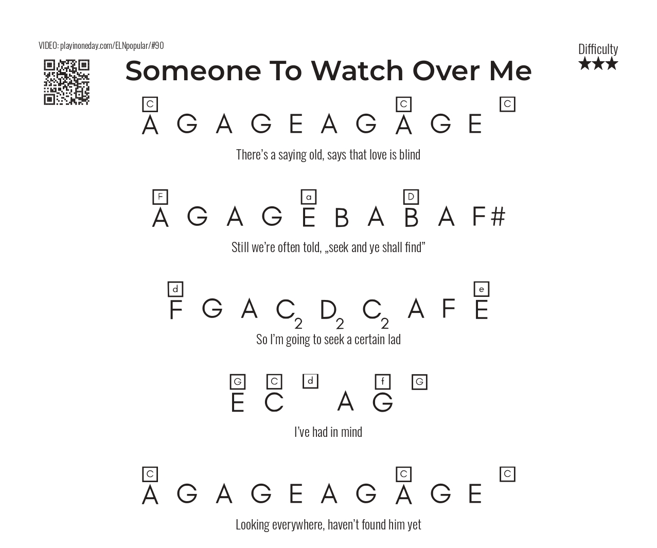 Someone To Watch Over Me letter notes piano